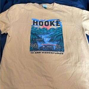 Tan Short-Sleeve Graphic Tee with Blue Outdoor Scene